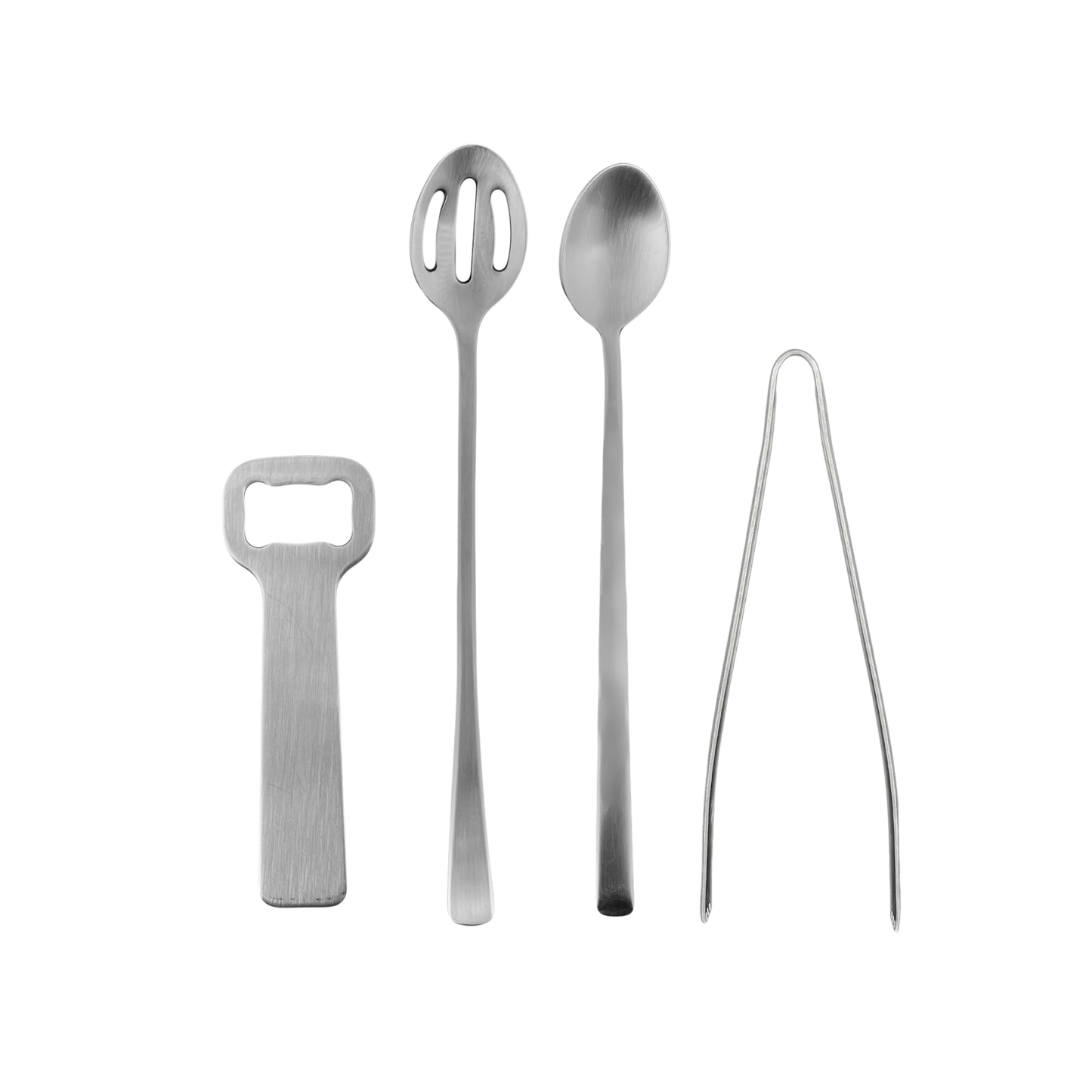 Canvas Classic Brushed Stainless Steel 4 Piece Bar Tool Gift Set Canvas Home $50-$100, 18/10 Stainless Steel, 4 Piece Set, Bar, Bar Tools, Barware, Bottle Opener, Brushed, Classic, Host + Hostess, Ice Tong, Portugal, Serving Utensils, Stainless, Stainless Steel, Stirring Spoon