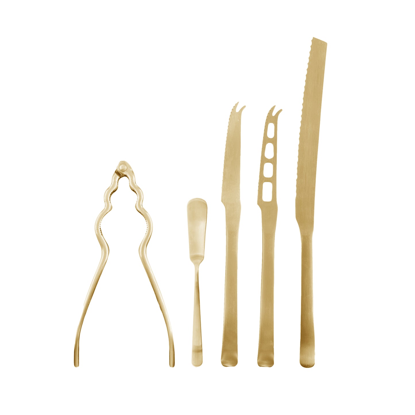 Canvas Classic Matte Gold Stainless Steel 5 Piece Appetizer Gift Set Canvas Home $50-$100, 18/10 Stainless Steel, 5 Piece Set, Bread Knife, Cheese Knives, Classic, Cutlery, Cutlery Sets, Gold, Host + Hostess, Matte, Matte Gold, Nutcracker, Portugal, Serving Utensils, Spreader, Stainless Steel