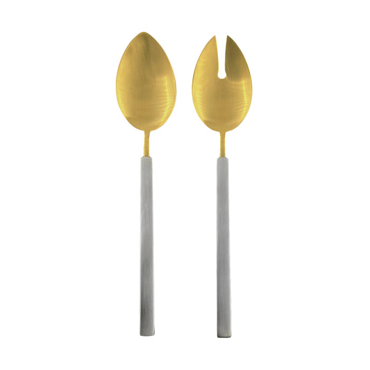 Hvar Matte Brushed Gold Stainless Steel 2 Piece Salad Server Set Canvas Home $50-$100, 18/10 Stainless Steel, Brushed, Brushed Gold, Brushed Stainless, Gifts-100-&-Below, Gold, Host + Hostess, Hvar, Portugal, Salad Server, Salad Server Set, Serving Utensils, Stainless Steel