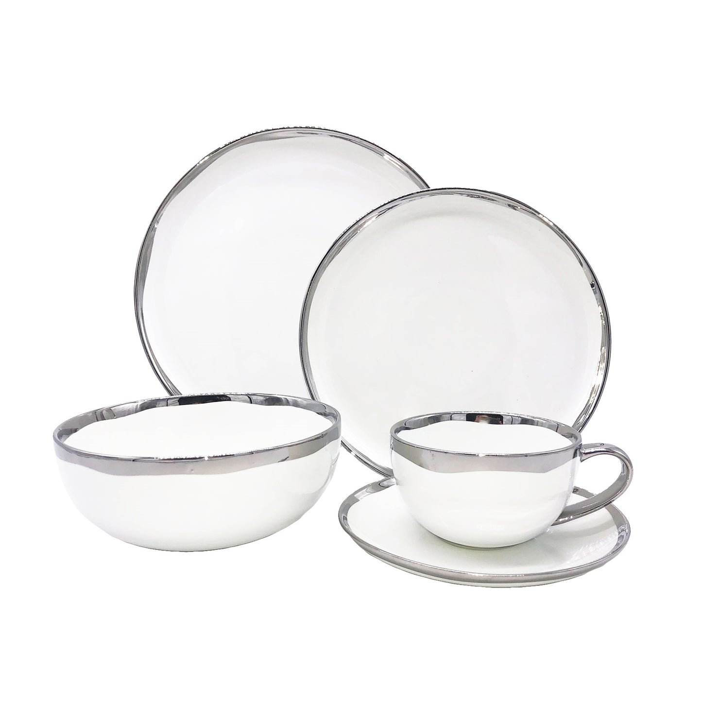 Dauville Platinum Metallic Porcelain 5 Piece Dinnerware Set, Service For 1