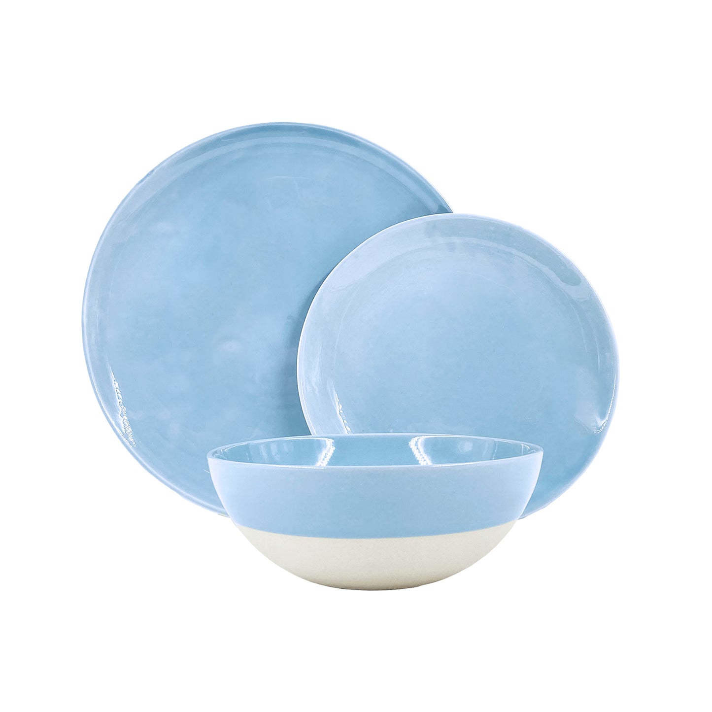 Shell Bisque Blue Porcelain 3 Piece Dinnerware Set, Service For 1