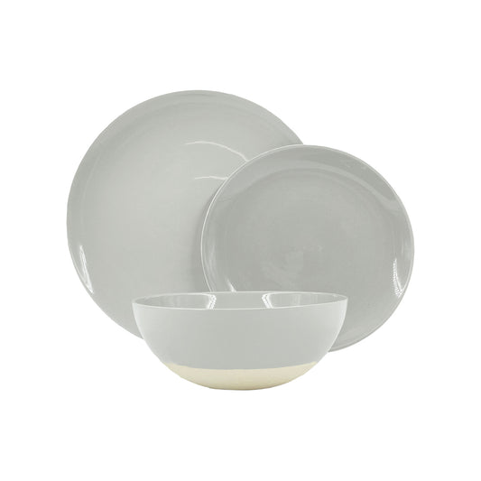 Shell Bisque Grey Porcelain 3 Piece Dinnerware Set, Service For 1