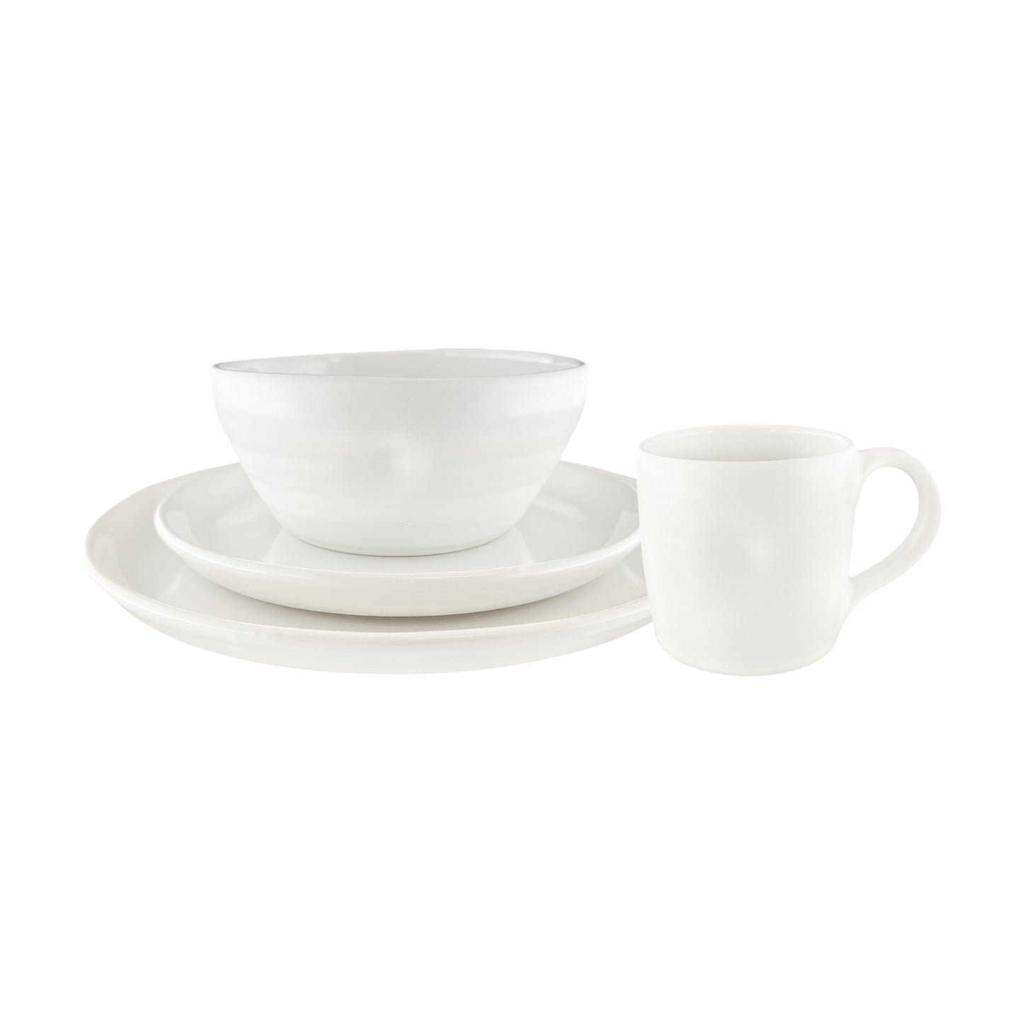 Pinch White Stoneware 4 Piece Dinnerware Set, Service For 1