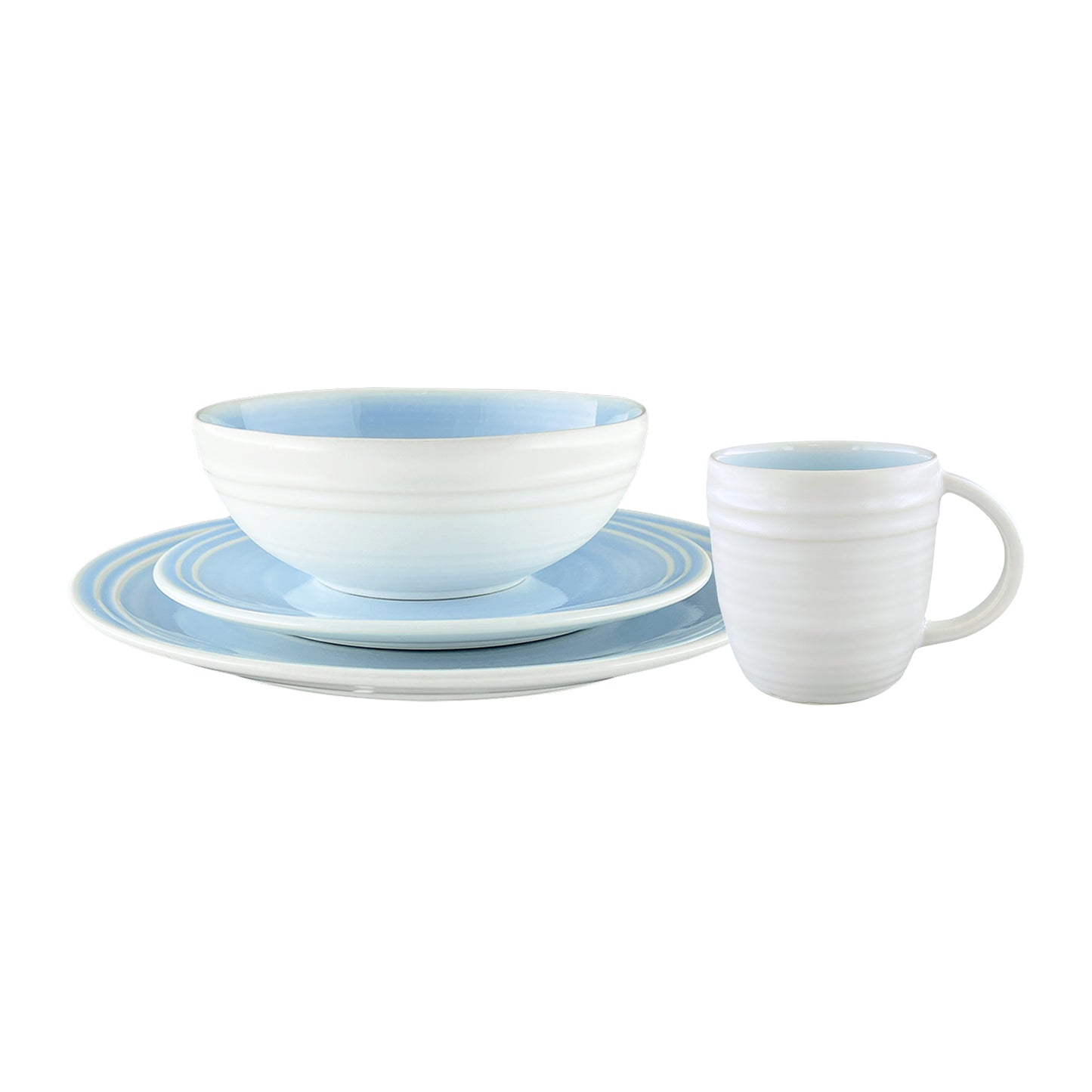 Lines Blue Stoneware 16 Piece Dinnerware Set, Service For 4
