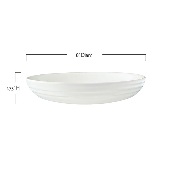 Lines White Stoneware Pasta Bowl, Set of 4