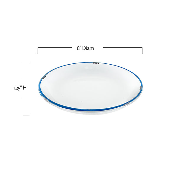 Tinware Salad Plate in White/Blue  - Set of 4
