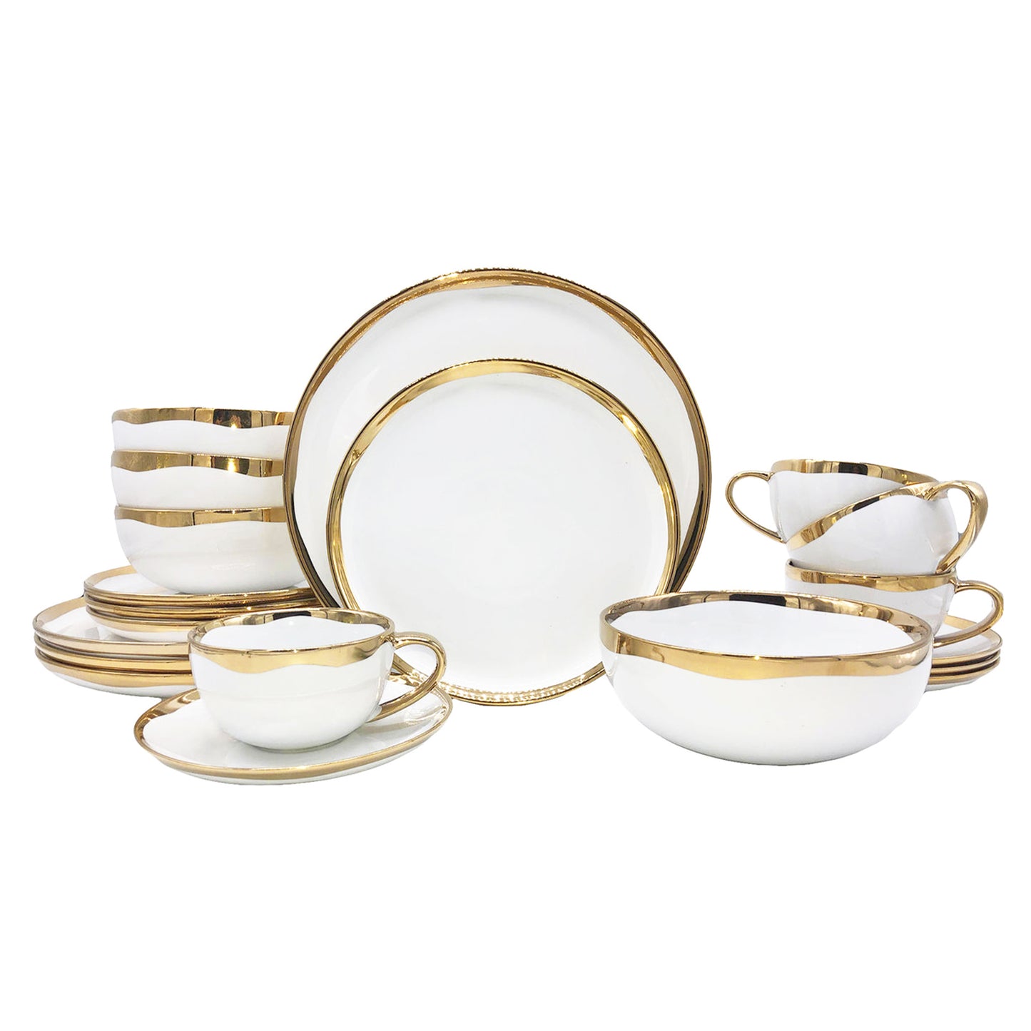 Dauville Gold Metallic Porcelain 20 Piece Dinnerware Set, Service For 4