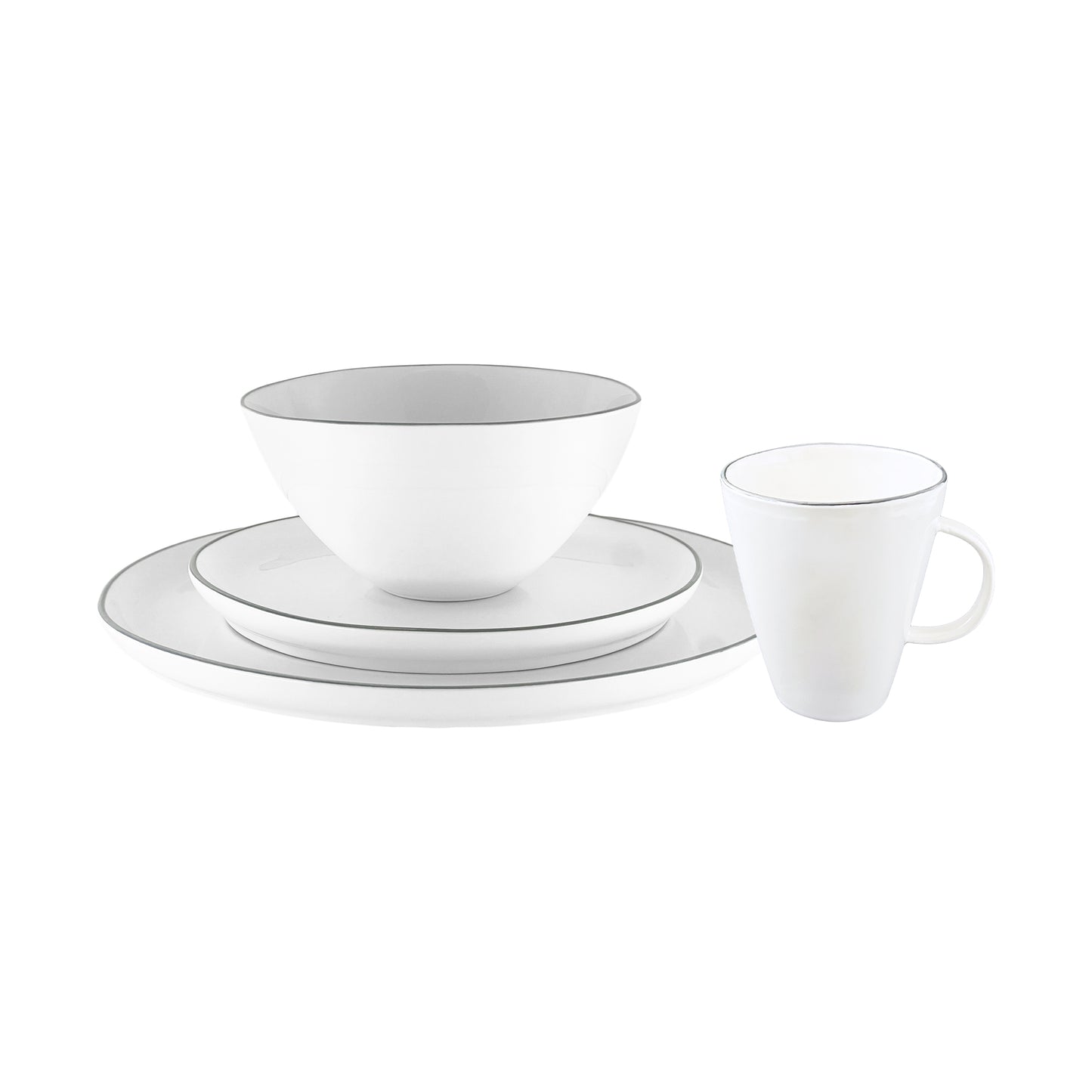 Abbesses Grey Rim Porcelain 4 Piece Dinnerware Set, Service For 1