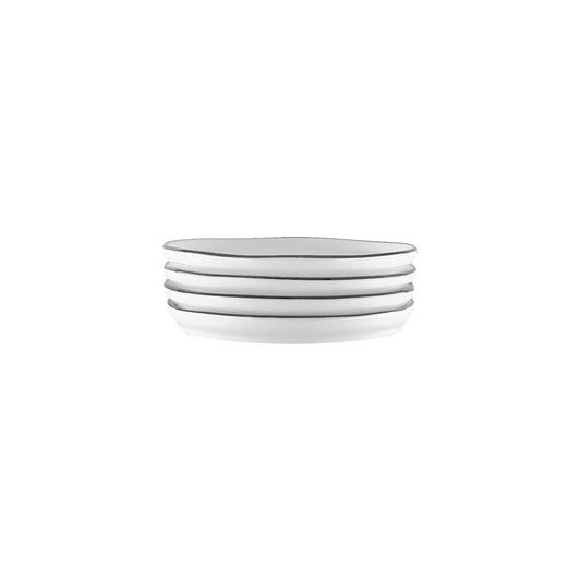 Abbesses Grey Rim Porcelain Tidbit Plate, Set of 4