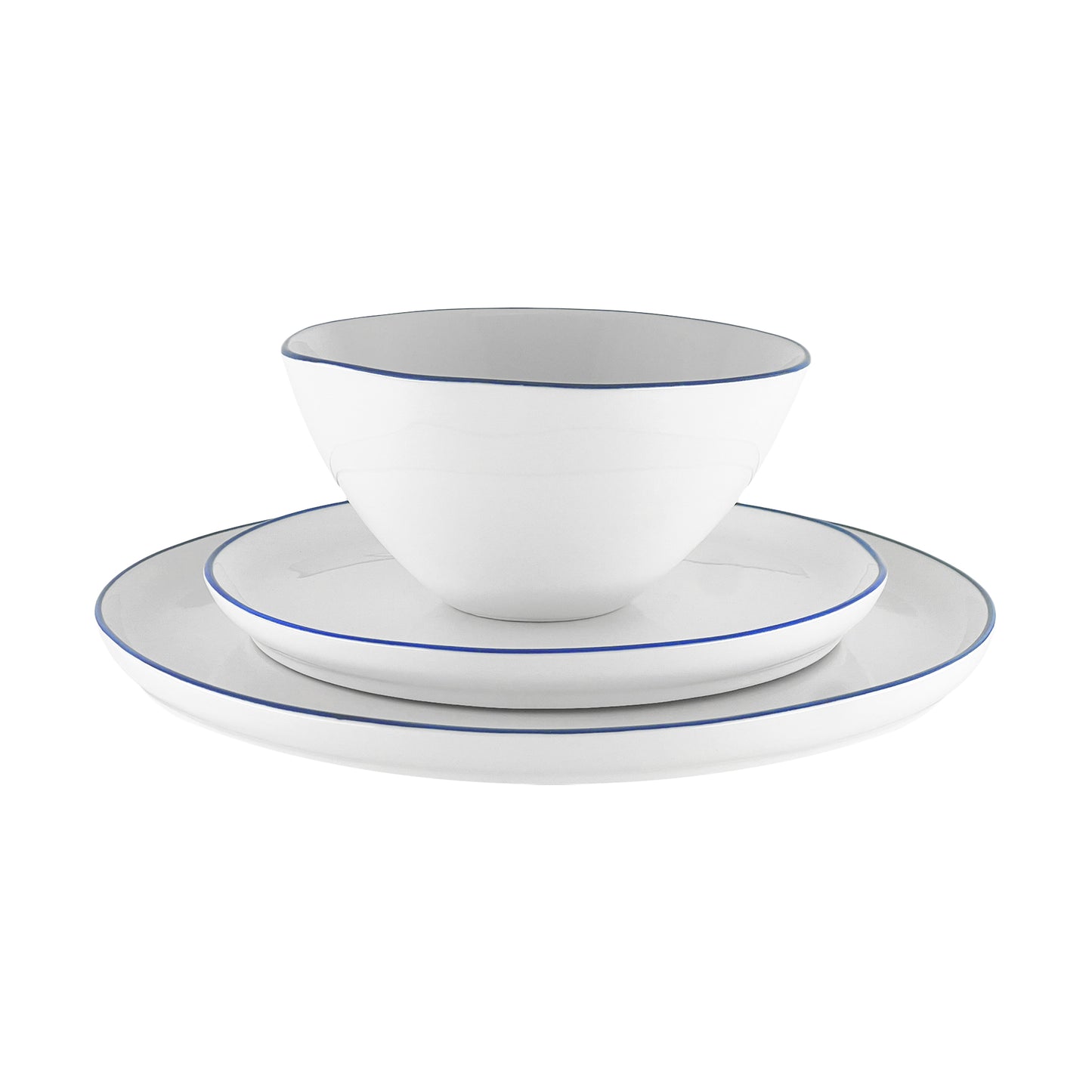 Abbesses Blue Rim Porcelain 3 Piece Dinnerware Set, Service For 1