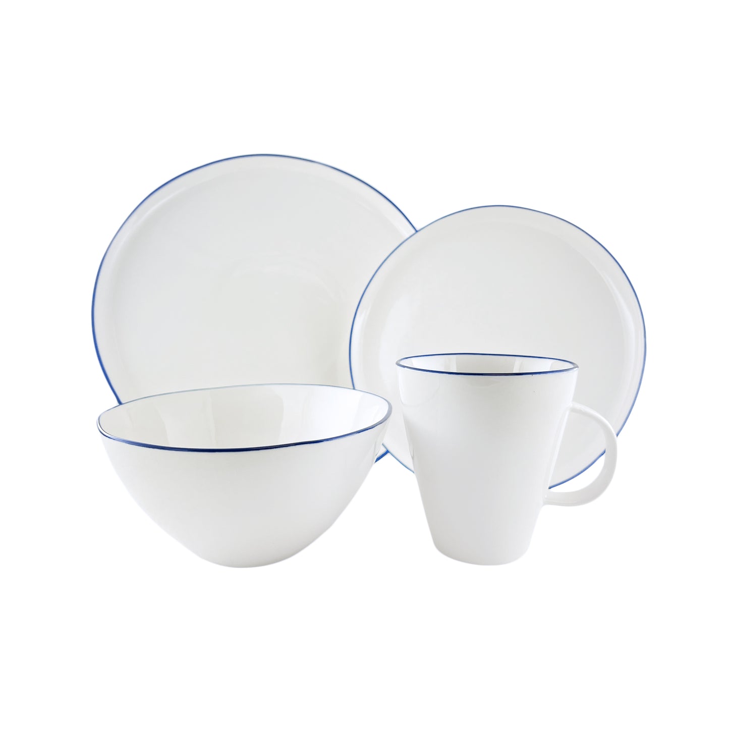 Abbesses Blue Rim Porcelain 16 Piece Dinnerware Set, Service For 4