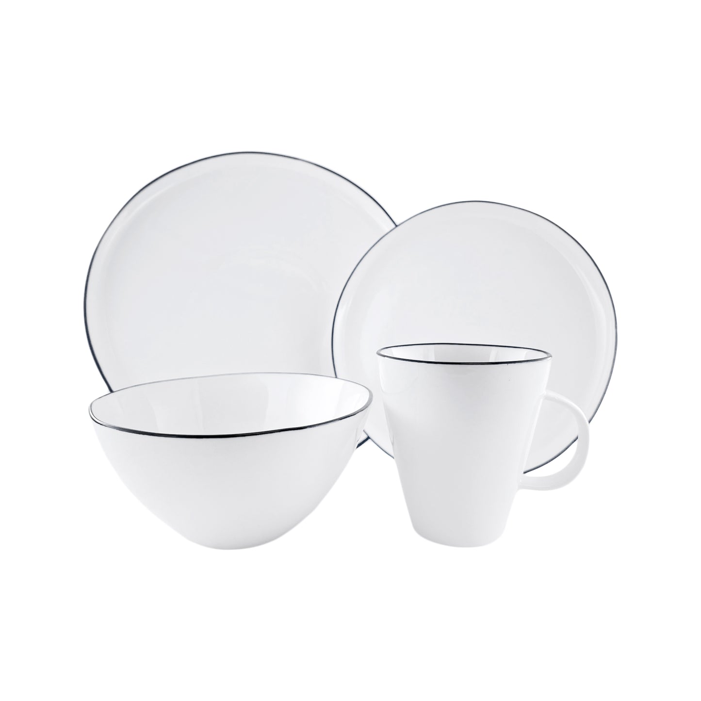 Abbesses Black Rim Porcelain 16 Piece Dinnerware Set, Service For 4