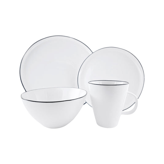 Abbesses Black Rim Porcelain 4 Piece Dinnerware Set, Service For 1