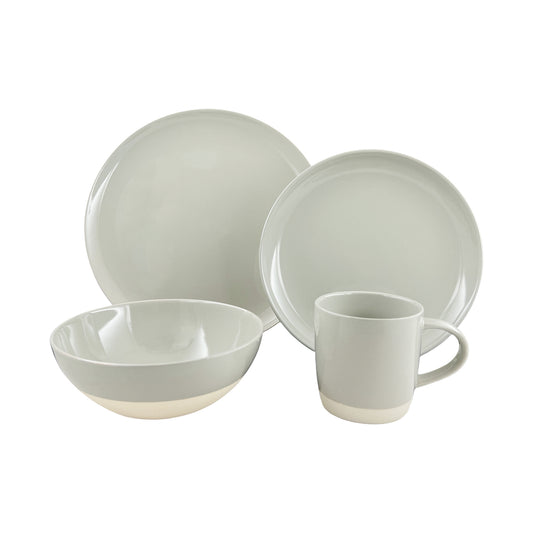 Shell Bisque Grey Porcelain 4 Piece Dinnerware Set, Service For 1