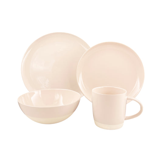 Shell Bisque Soft Pink Porcelain 4 Piece Dinnerware Set, Service For 1