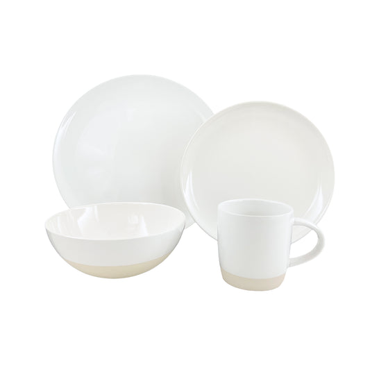 Shell Bisque White Porcelain 4 Piece Dinnerware Set, Service For 1