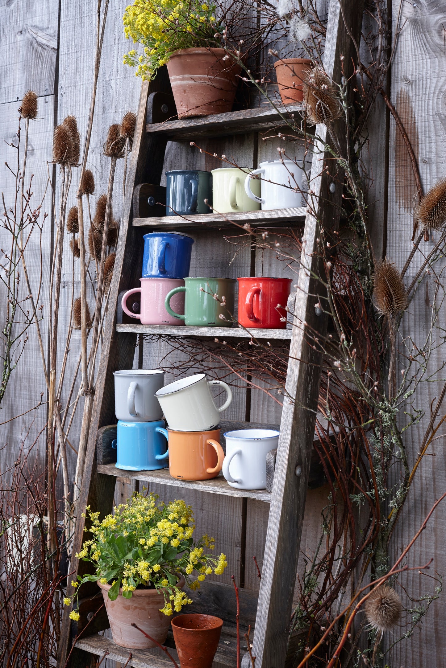 Tinware Mug in White/Slate Rim - Set of 4