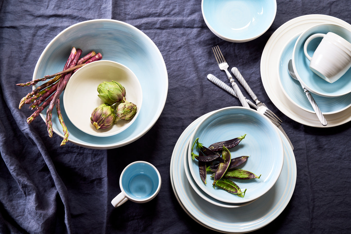 Lines Blue Stoneware Dinner Plate, Set of 4