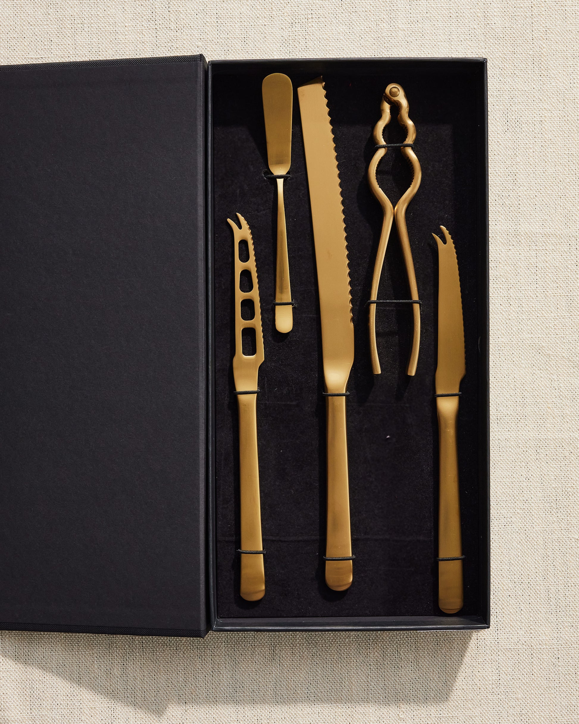 Canvas Classic Matte Gold Stainless Steel 5 Piece Appetizer Gift Set Canvas Home $50-$100, 18/10 Stainless Steel, 5 Piece Set, Bread Knife, Cheese Knives, Classic, Cutlery, Cutlery Sets, Gold, Host + Hostess, Matte, Matte Gold, Nutcracker, Portugal, Serving Utensils, Spreader, Stainless Steel