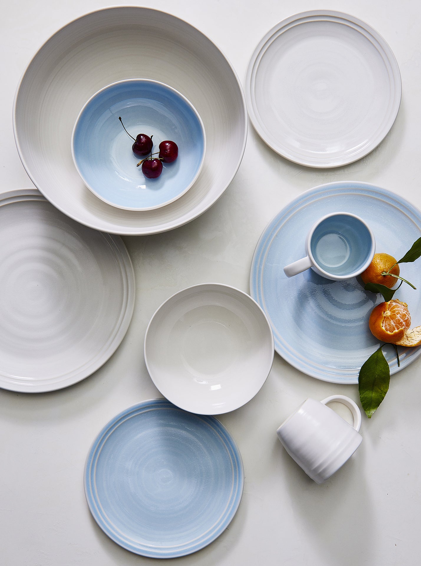 Lines Blue Stoneware Salad Bowl, Set of 4 Canvas Home Blue, Blue Stoneware, Lines, Stoneware, Stoneware Salad Bowl, White, White & Blue