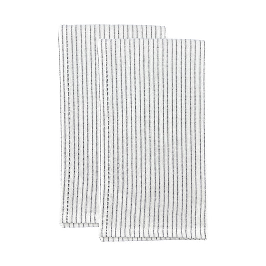 Stitched Cotton White/Black Tea Towel, Set of 2