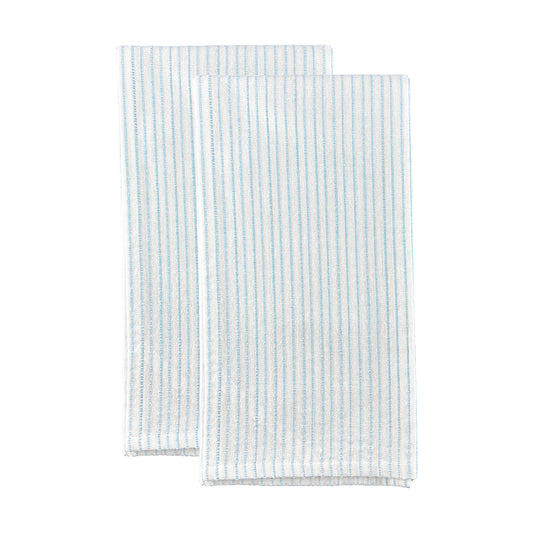 Stitched Cotton White/Blue Tea Towel, Set of 2