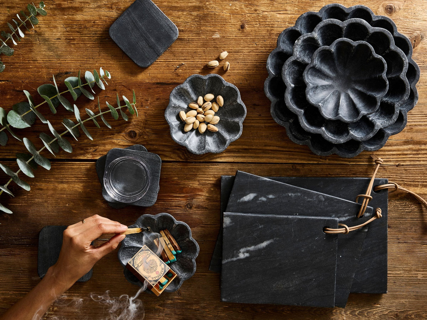 Catalina Collection Canvas Home Bar Tool Set With Marble Holder, Black, Black Marble, Black Marble Cheese Board, Black Marble Coaster, Black Marble Coaster Set, Black Marble Cutting Board, Black Marble Nesting Bowl, Black Marble Scalloped Bowl, Black Marble Serving Board, Catalina, Catalina Coaster, Handcrafted Marble, Large Marble Scalloped Bowl, Marble, Marble Bowl, Marble Nesting Bowl, Marble Scalloped Bowl, Marble Serving, Medium Marble Scalloped Bowl, Serving, Serving Bowls, Serving Platter