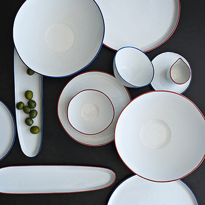 Abbesses Blue Rim Porcelain Small Bowl, Set of 4 Canvas Home Abbesses, Abbesses Blue Rim, Abbesses Bowl, Abbesses Collection, Appetizer Bowl, Blue, Blue Rim, Colored Rim, Colored Rim Dinnerware, Dessert Bowl, Dip Bowl, Porcelain, Porcelain Dinnerware, Prep Bowl, Rice Bowl, White, White & Blue