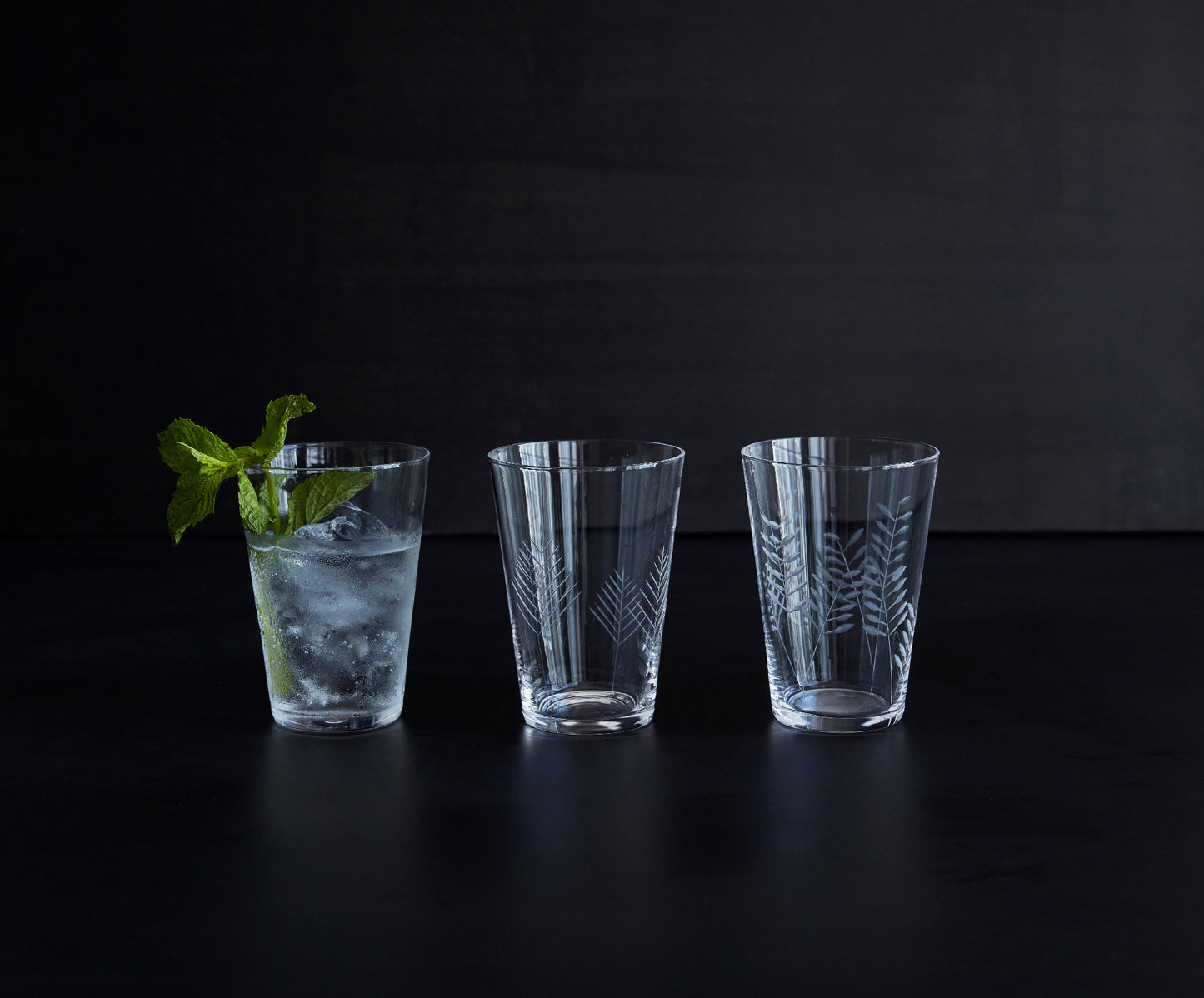 Sienna Etched Water Glassware Set Canvas Home Barware, Clear, Etched, Etched Floral, Etched Foliage, Etched Glass, Etched Glassware, Glass, Glassware, Sienna, Tumbler, Water Glass, Water Glassware