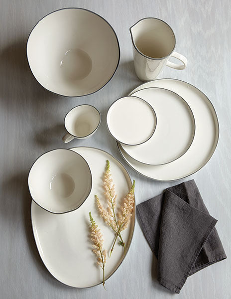 Abbesses Grey Rim Porcelain Mug, Set of 4 Canvas Home Abbesses, Abbesses Collection, Abbesses Grey Rim, Abbesses Mug, Abbesses Mug Set, Casual Dinnerware, Coffee Mug, Colored Rim, Colored Rim Dinnerware, Colored Rim Mug, Grey, Grey Rim, Mug, Mugs + Cups, Porcelain, Porcelain Dinnerware, Set of 4, White, White & Grey