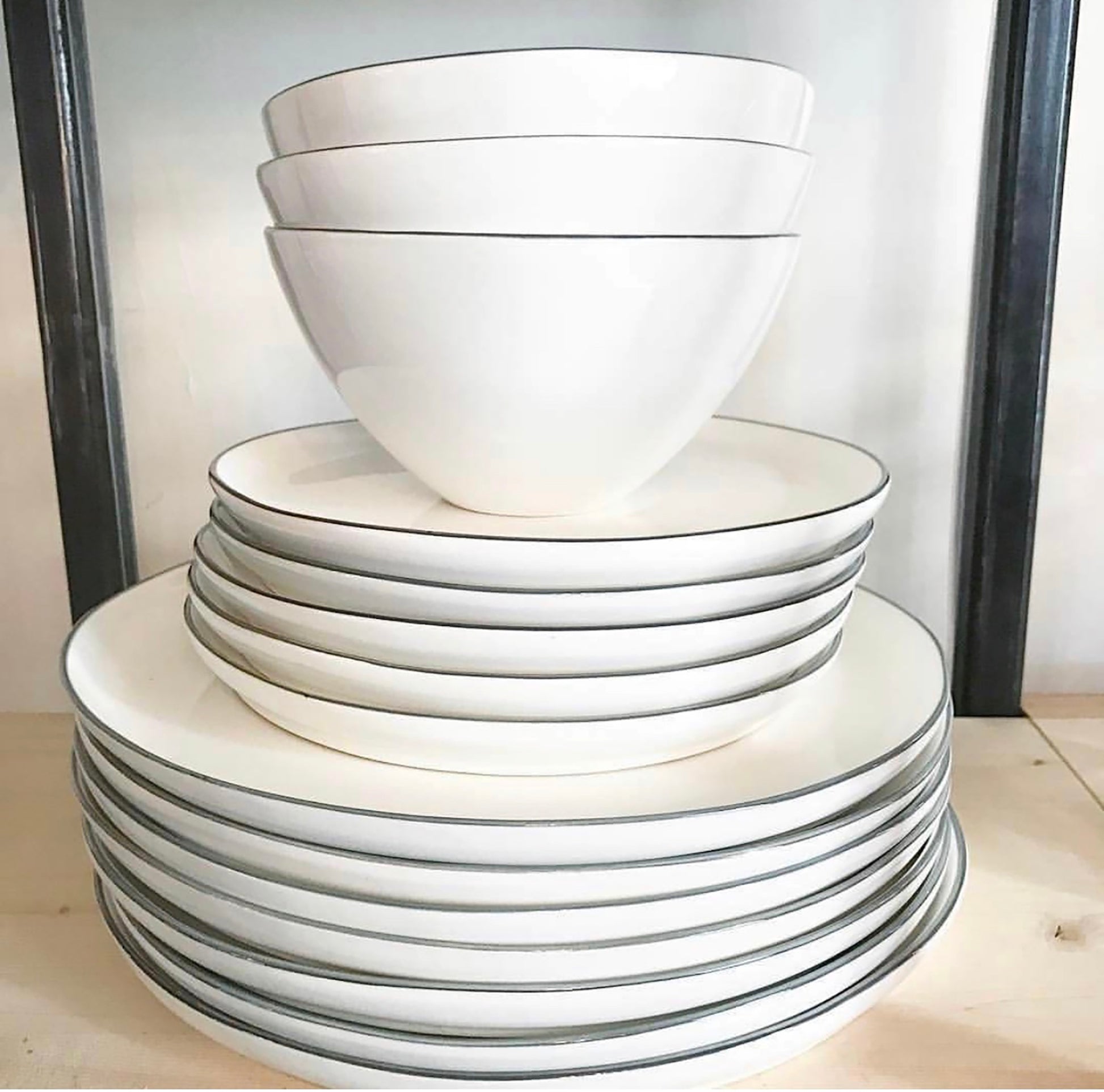 Abbesses Grey Rim Porcelain Cereal Bowl, Set of 4 Canvas Home Abbesses, Abbesses Bowl, Abbesses Cereal Bowl, Abbesses Collection, Abbesses Grey Rim, Bowls, Cereal Bowl, Colored Rim, Colored Rim Dinnerware, Grey, Grey Rim, Porcelain, Porcelain Dinnerware, White, White & Grey