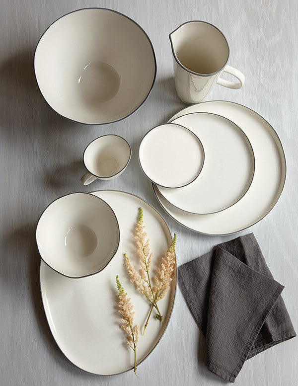 Abbesses Grey Rim Porcelain Salad Plate, Set of 4 Canvas Home Abbesses, Abbesses Collection, Abbesses Grey Rim, Abbesses Salad Plate, Abbesses Salad Plate Set, Casual Dinnerware, Colored Rim, Colored Rim Dinnerware, Grey, Grey Rim, Plates, Porcelain, Porcelain Dinnerware, Salad Plate, Set of 4, White, White & Grey
