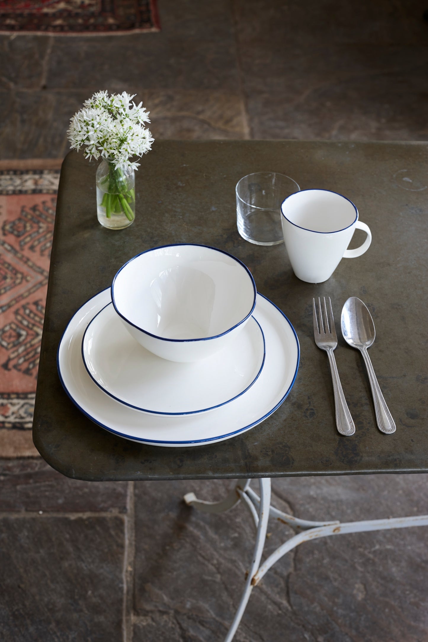 Abbesses Blue Rim Porcelain Pasta Bowl, Set of 4 Canvas Home Abbesses, Abbesses Blue Rim, Abbesses Bowl, Abbesses Collection, Abbesses Pasta Bowl, Abbesses Pasta Bowl Set, Blue, Blue Rim, Bowls, Casual Dinnerware, Colored Rim, Colored Rim Dinnerware, Pasta, Porcelain, Porcelain Dinnerware, Set of 4, White, White & Blue