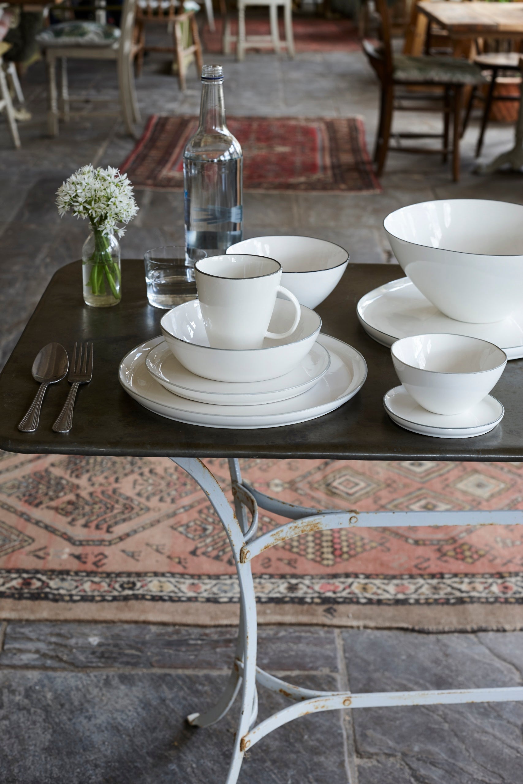 Abbesses Grey Rim Porcelain Tidbit Plate, Set of 4 Canvas Home Abbesses, Abbesses Collection, Abbesses Grey Rim, Abbesses Tidbit Plate, Abbesses Tidbit Plate Set, Casual Dinnerware, Colored Rim, Colored Rim Dinnerware, Grey, Grey Rim, Plates, Porcelain, Porcelain Dinnerware, Set of 4, Tidbit Plate, White, White & Grey