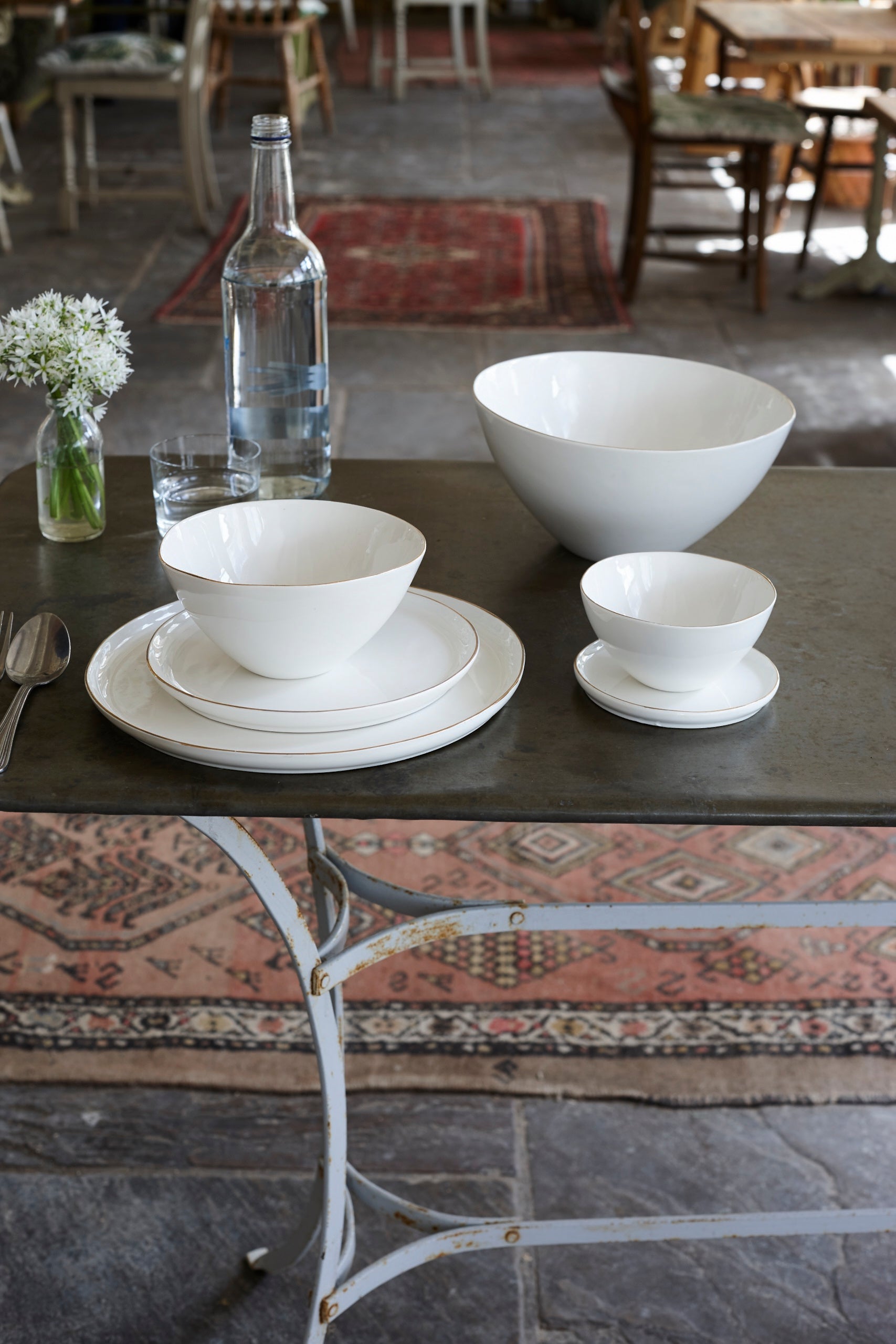 Abbesses Gold Rim Porcelain Cereal Bowl, Set of 4 Canvas Home Abbesses, Abbesses Bowl, Abbesses Cereal Bowl, Abbesses Collection, Abbesses Gold Rim, Bowls, Colored Rim, Colored Rim Dinnerware, Gold, Gold Rim, Porcelain, Porcelain Dinnerware, White, White & Gold