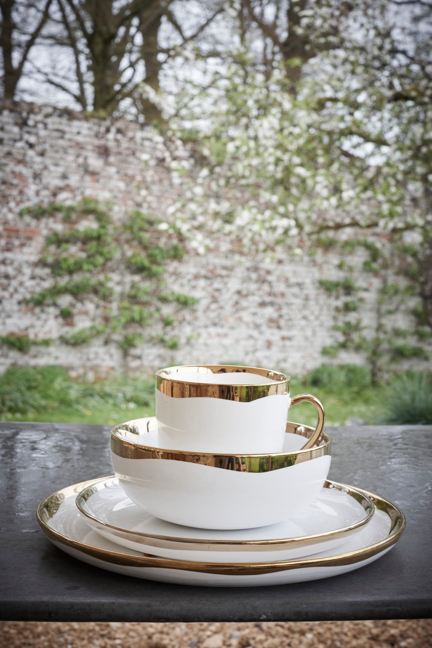 Dauville Gold Metallic Porcelain 3 Piece Dinnerware Set, Service For 1 Canvas Home Dauville, Dauville Cereal Bowl, Dauville Collection, Dauville Dinner Plate, Dauville Gold, Dauville Gold Cereal Bowl, Dauville Gold Dinner Plate, Dauville Gold Metallic, Dauville Gold Metallic Porcelain Cereal Bowl, Dauville Gold Metallic Porcelain Dinner Plate, Dauville Gold Salad Plate, Dauville Porcelain Cereal Bowl, Dauville Salad Plate, Gold, Gold Accent, Gold Metallic Accent, Gold Rim, Plates, Porcelain, Por