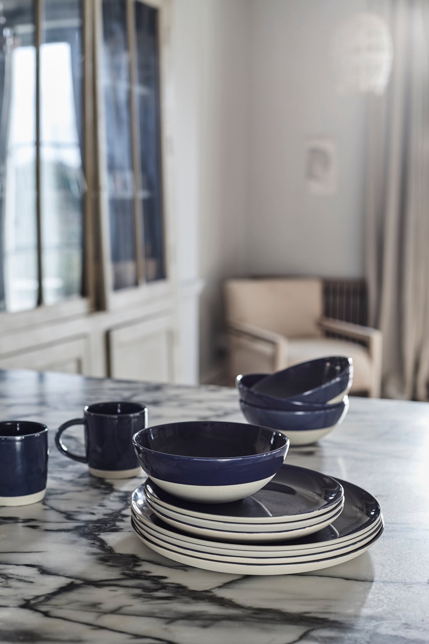 Shell Bisque Indigo Porcelain Pasta Bowl, Set of 4 Canvas Home Blue, Bowls, Casual Dinnerware, contemporary dinnerware, Pasta, Set of 4, Shell Bisque, Shell Bisque Collection, Shell Bisque Indigo, Shell Bisque Pasta Bowl, Shell Bisque Pasta Bowl Set