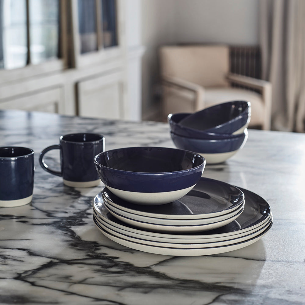 Shell Bisque Indigo Porcelain 4 Piece Dinnerware Set, Service For 1 Canvas Home 4 Piece Dinnerware Set, Blue, Casual Dinnerware, Dinnerware Set, Porcelain, Porcelain Dinnerware, Service For 4, Shell Bisque, Shell Bisque Blue, Shell Bisque Collection, Shell Bisque Dinnerware Set, Shell Bisque Indigo