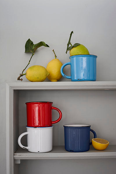 Tinware Mug in White - Set of 4 Canvas Home "contemporary dinnerware", canvas home, Coffee + Tea, Mugs + Cups, related-tinware-mug, Tinware Collection, Vintage, White